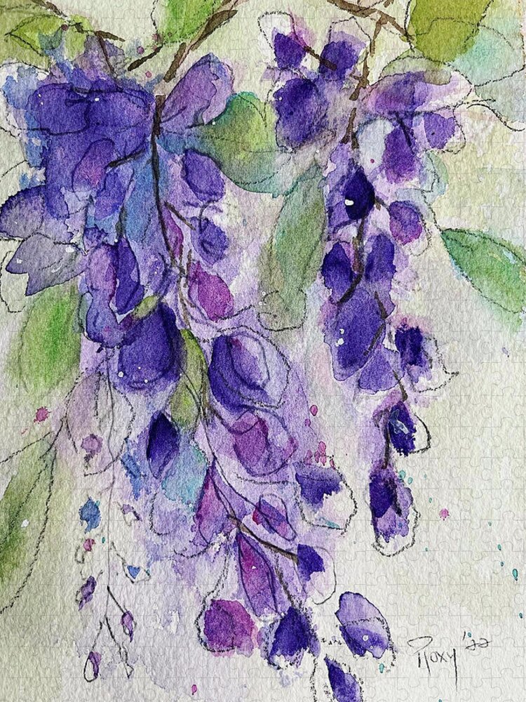 Original Jigsaw Puzzle featuring the painting Watercolor Wisteria by Roxy Rich