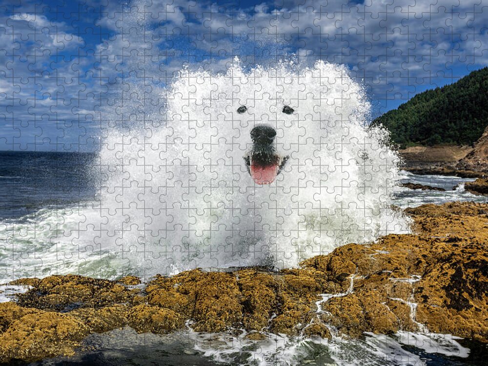 Smiling Dog Jigsaw Puzzle featuring the digital art Waterdog by Pelo Blanco Photo