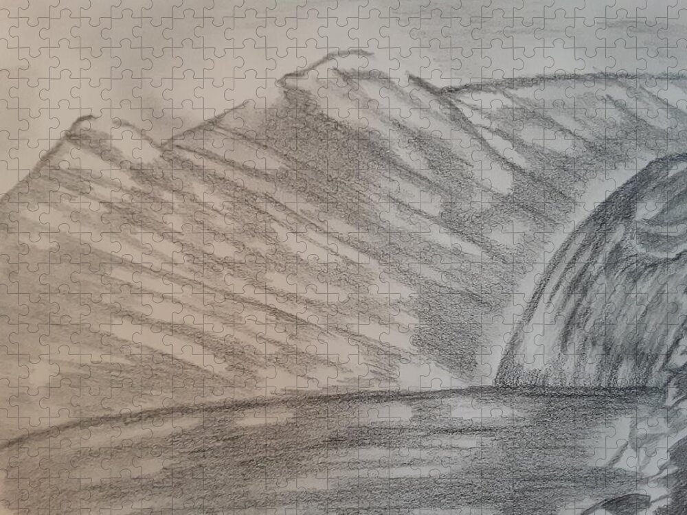 Mountains Jigsaw Puzzle featuring the drawing Waterfall Beauty by Tina Marie Gill