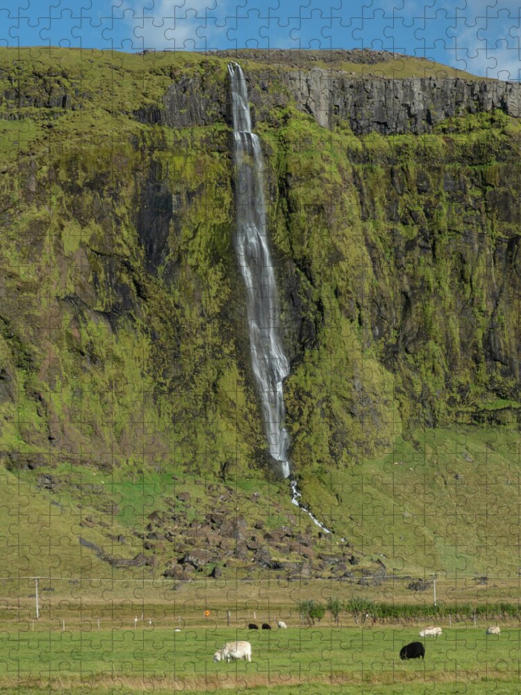 Nature Jigsaw Puzzle featuring the photograph Waterfall From Ring Road in Southern Iceland by Kristia Adams
