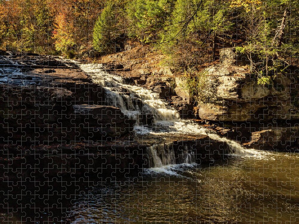 Waterfall Jigsaw Puzzle featuring the photograph Waterfall in the Forest 2 Shohola PA by Amelia Pearn