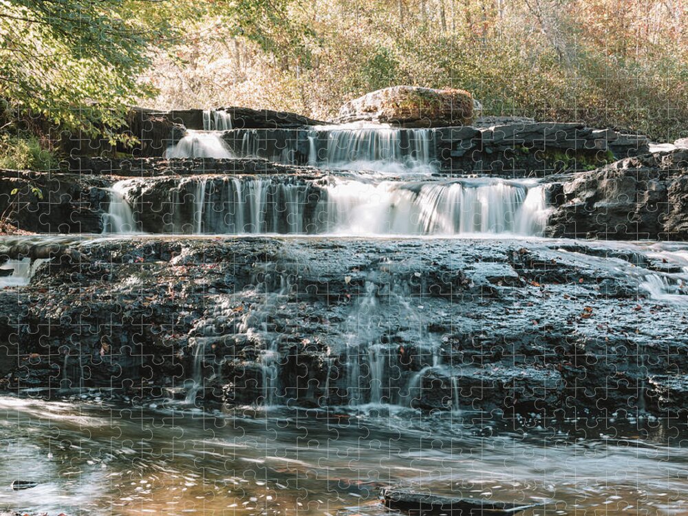 Waterfall Jigsaw Puzzle featuring the photograph Waterfall in the Forest Shohola PA by Amelia Pearn
