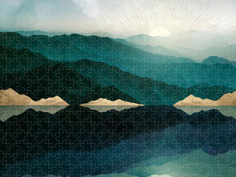 Water Jigsaw Puzzle featuring the digital art Waters Edge Reflection by Spacefrog Designs