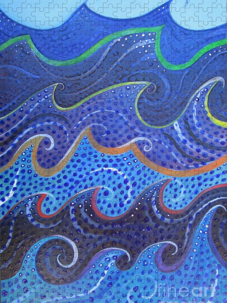Waves And Swirls Jigsaw Puzzle featuring the painting Waves and Swirls by Helena Tiainen