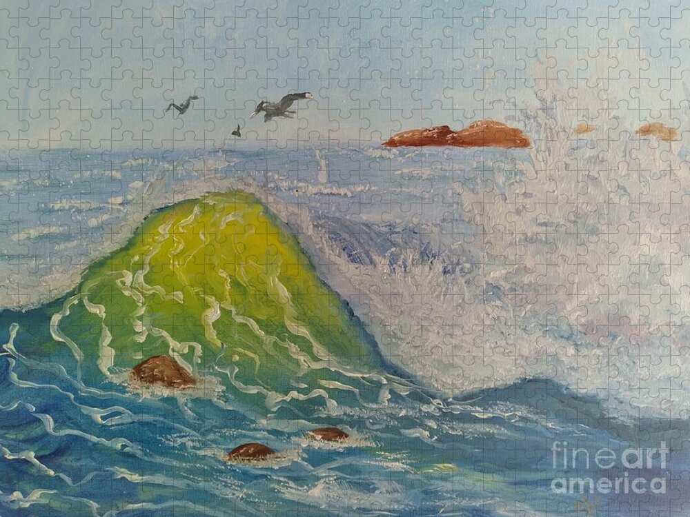 Ocean Jigsaw Puzzle featuring the painting Wavy by Saundra Johnson