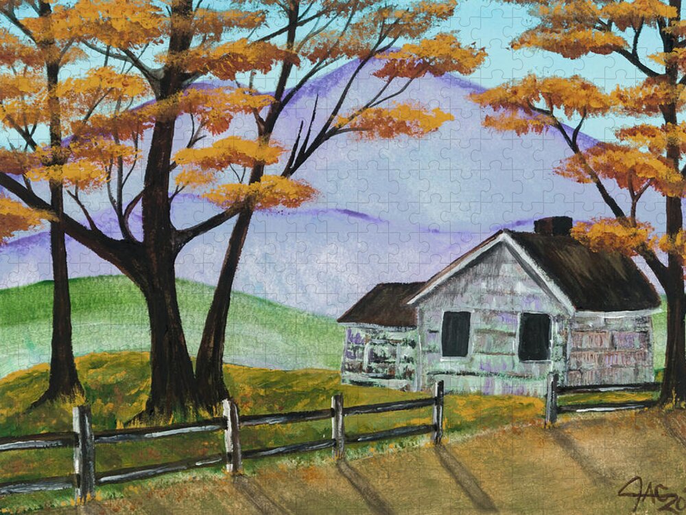 Art Jigsaw Puzzle featuring the painting Wayside Cabin by The GYPSY