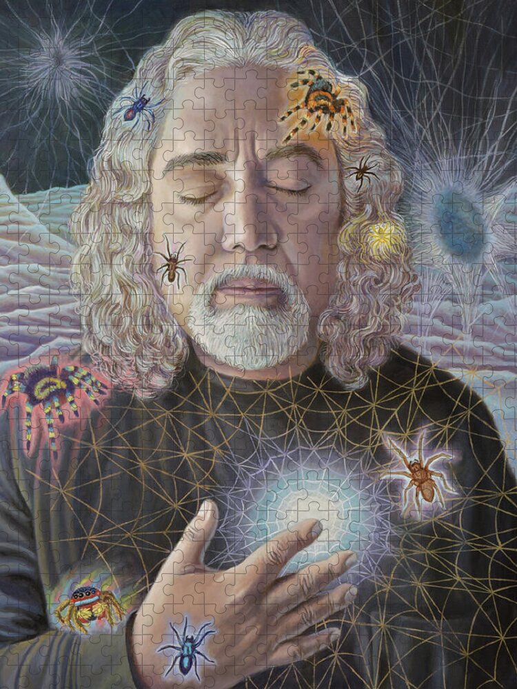 Spider Jigsaw Puzzle featuring the painting Weaving a New Reality by Miguel Tio
