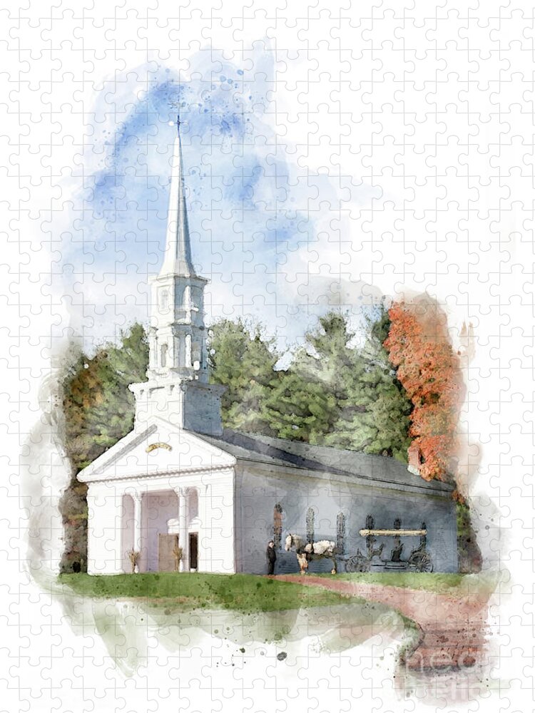 Wedding At The Chapel Jigsaw Puzzle featuring the digital art Wedding at the Chapel by Jayne Carney