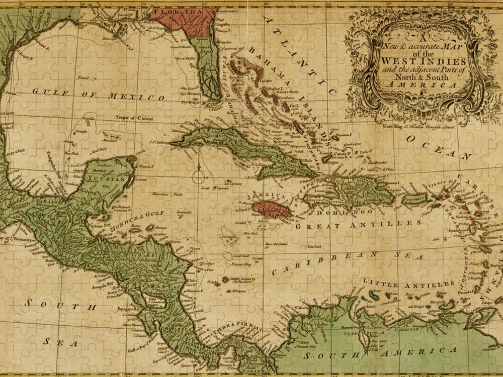 North America Jigsaw Puzzle featuring the drawing West Indies and the adjacent parts of North and South America 1755 by Vintage Maps