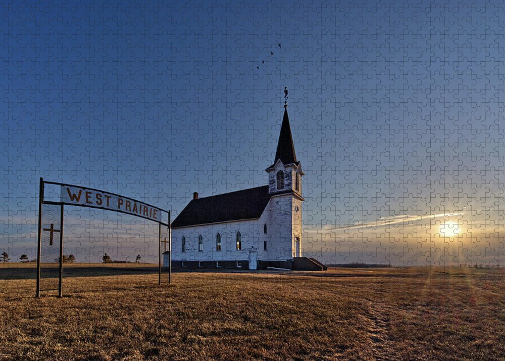 Abandoned Jigsaw Puzzle featuring the photograph West Prairie Lutheran Church near Binford ND by Peter Herman