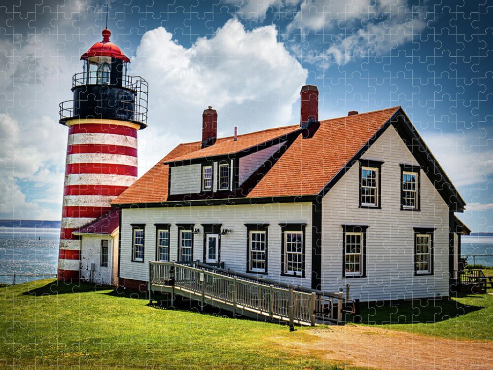 West Quoddy Head Jigsaw Puzzle featuring the photograph West Quoddy Lighthouse and Keeper's House by Ron Long Ltd Photography