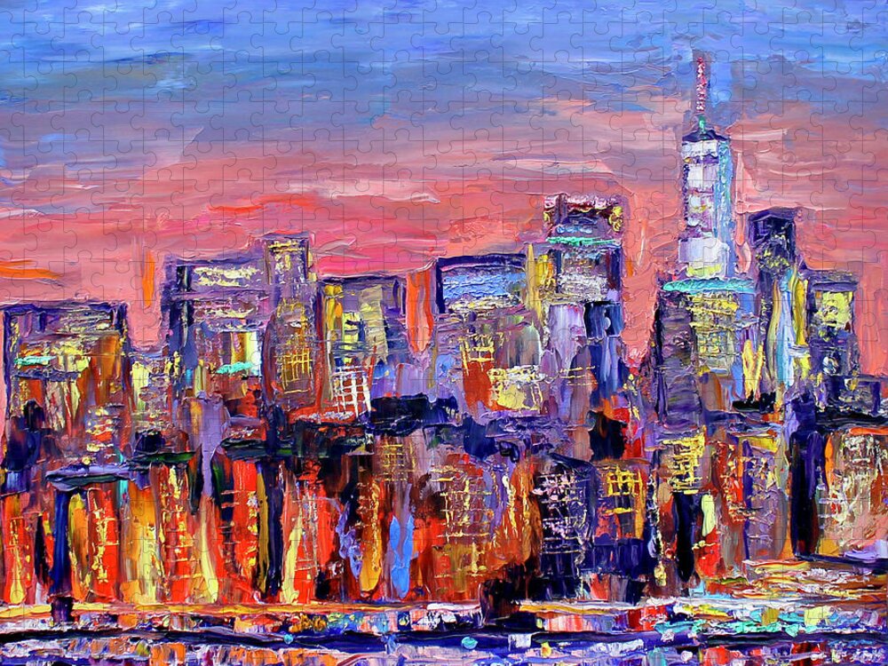 City Skyline Jigsaw Puzzle featuring the painting West Side by Teresa Moerer