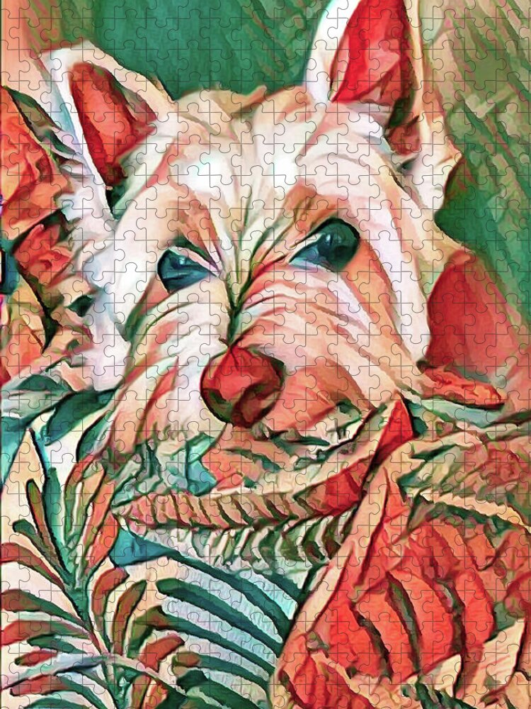 Colorful Dog Portrait Jigsaw Puzzle featuring the photograph Westie by Bellesouth Studio