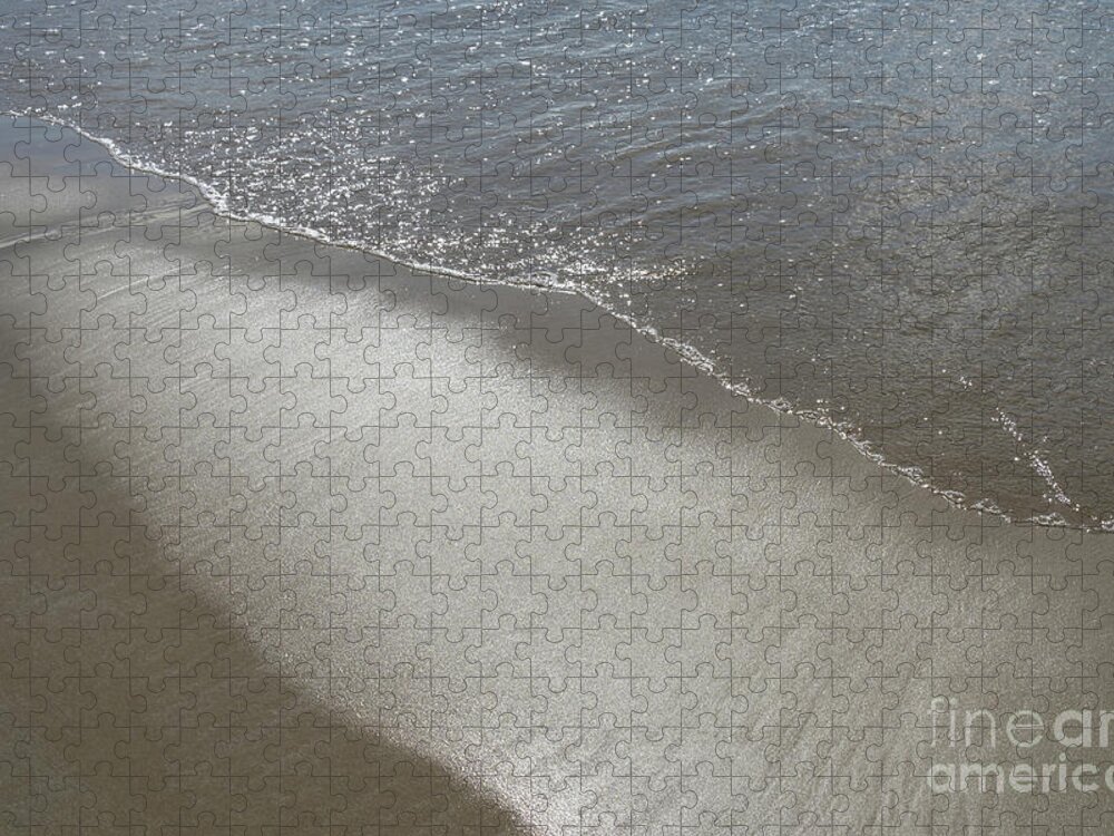 Sandy Beach Jigsaw Puzzle featuring the photograph Wet sand, sea water and reflections of sunlight 2 by Adriana Mueller