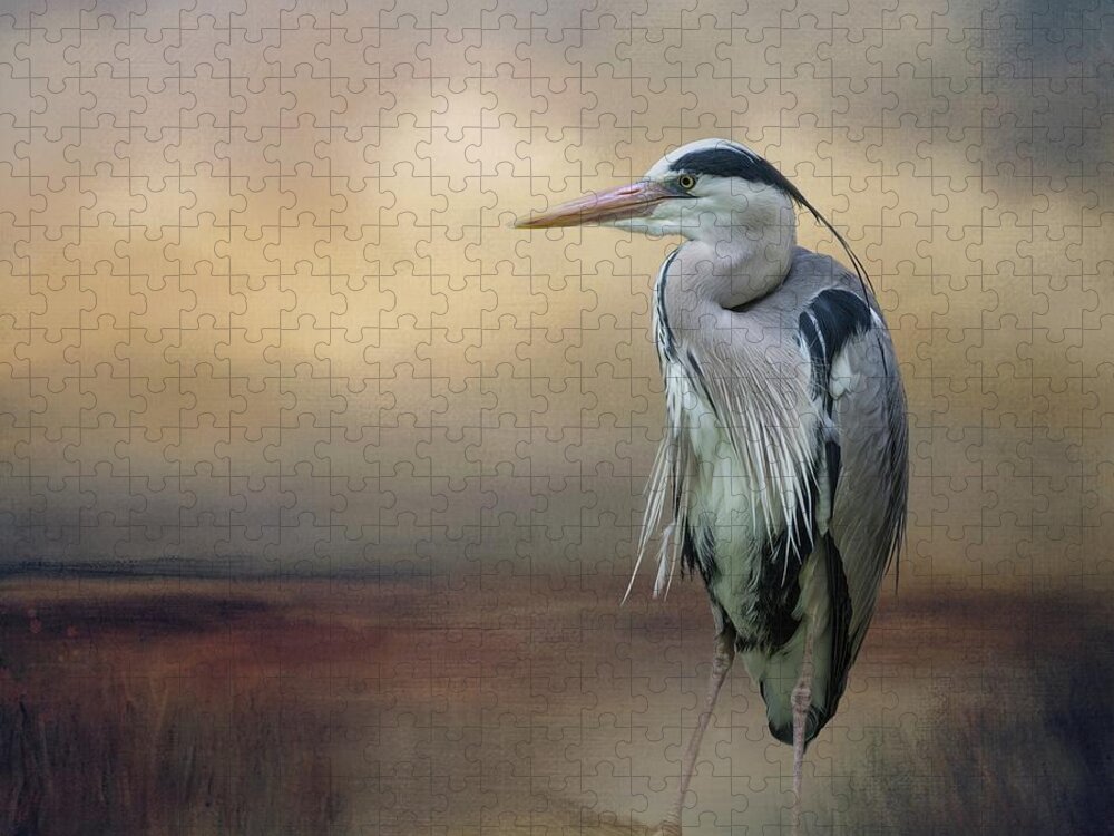 Great Blue Heron Jigsaw Puzzle featuring the photograph Wetland Heron by Eva Lechner