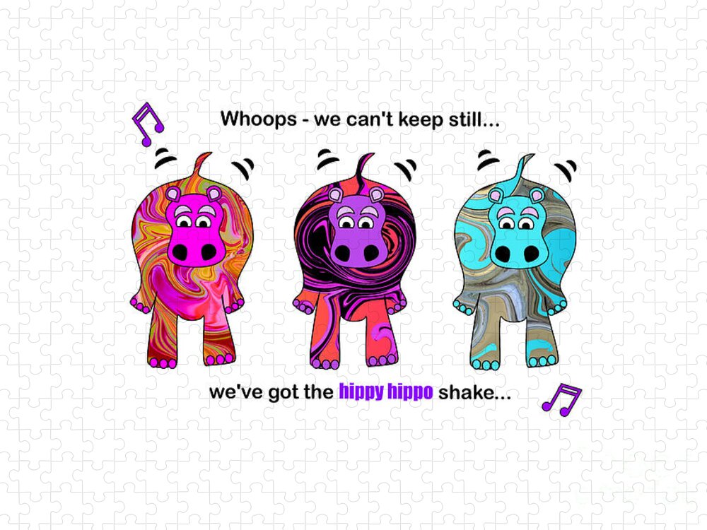 I Want A Hippo For Christmas Jigsaw Puzzle featuring the digital art We've got the hippo hippo shake by Barefoot Bodeez Art