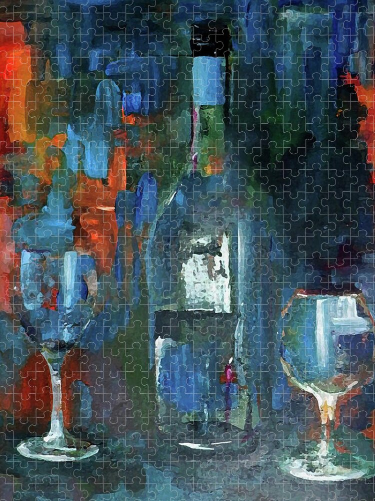 Grunge Jigsaw Puzzle featuring the painting What Was Left Behind Empty Wine Bottle by Lisa Kaiser
