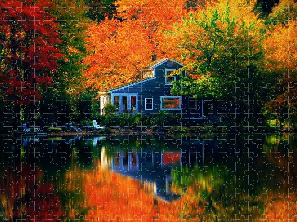 - Wheelwright Pond Jigsaw Puzzle featuring the photograph - Wheelwright Pond, Lee, New Hampshire by THERESA Nye