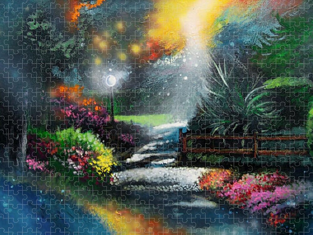Landscape Jigsaw Puzzle featuring the painting When Heaven Touches Earth by Pat Wagner