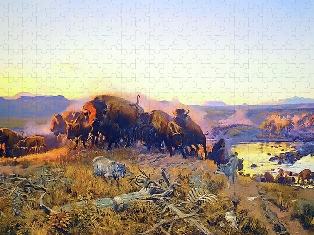 Charles Russell Jigsaw Puzzle featuring the painting When The Land Belonged To God by Charles Russell