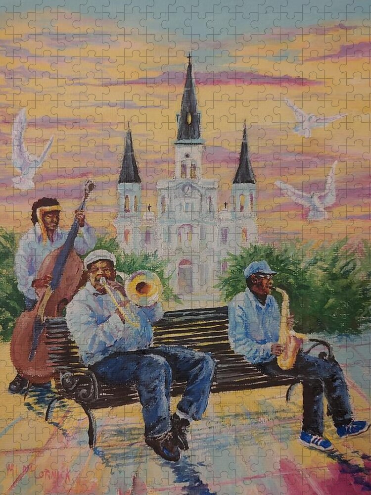New Orleans Jigsaw Puzzle featuring the painting When the Saints Go Marching In--St Lewis Cathedral by ML McCormick