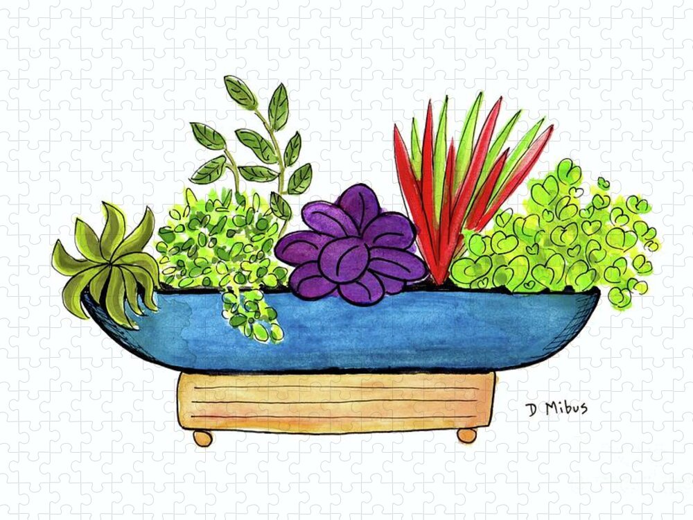 Mid Century Modern Planter Jigsaw Puzzle featuring the painting Whimsical Mid Century Planter by Donna Mibus