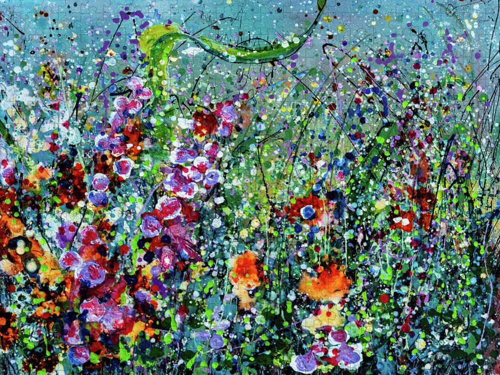 Blooming Jigsaw Puzzle featuring the painting Whimsical Spring by Lena Owens - OLena Art Vibrant Palette Knife and Graphic Design