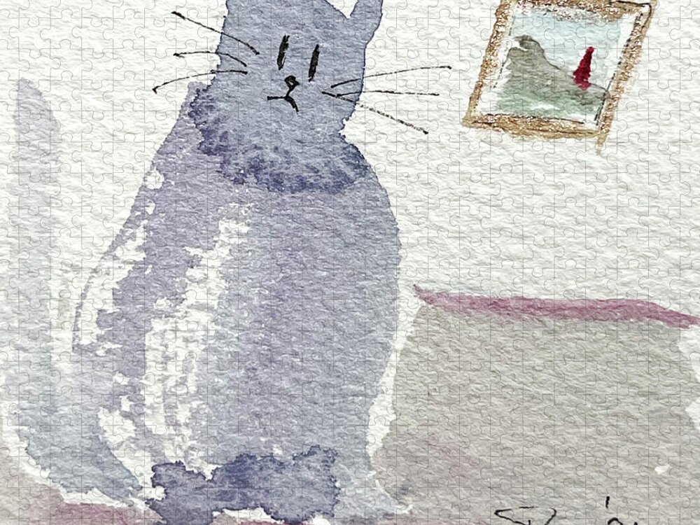 Watercolor Cat Painting Jigsaw Puzzle featuring the painting Whimsy Kitty 16 by Roxy Rich
