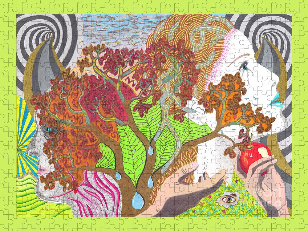 Abstract Jigsaw Puzzle featuring the drawing Whispers of Deceit by John Wiegand