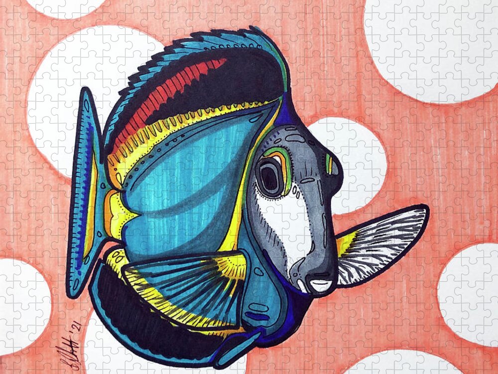 White Faced Tang Jigsaw Puzzle featuring the drawing White Faced Tang by Creative Spirit