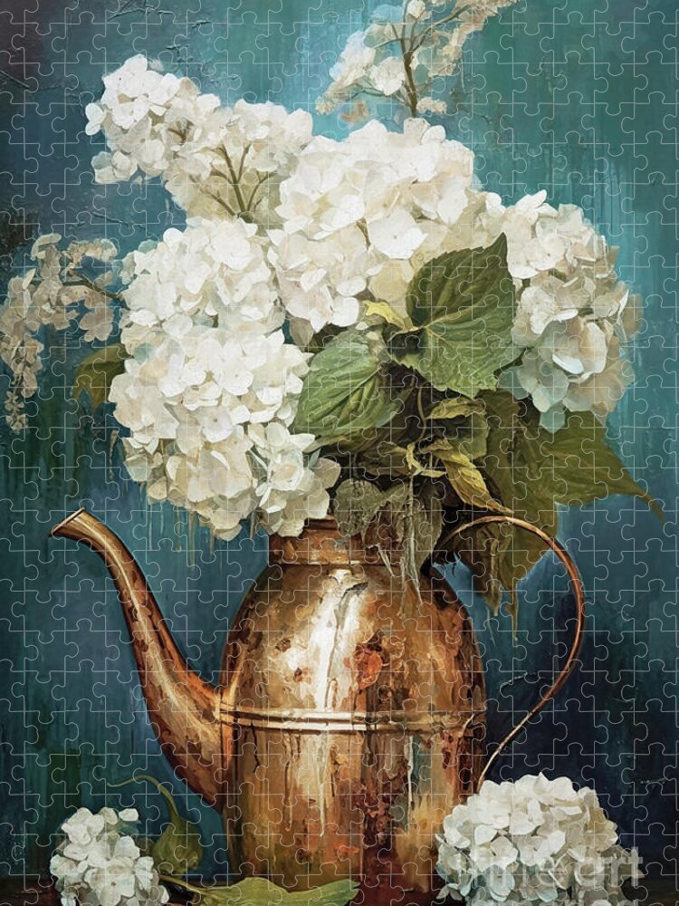 White Hydrangea Jigsaw Puzzle featuring the painting White Hydrangea Flowers by Tina LeCour