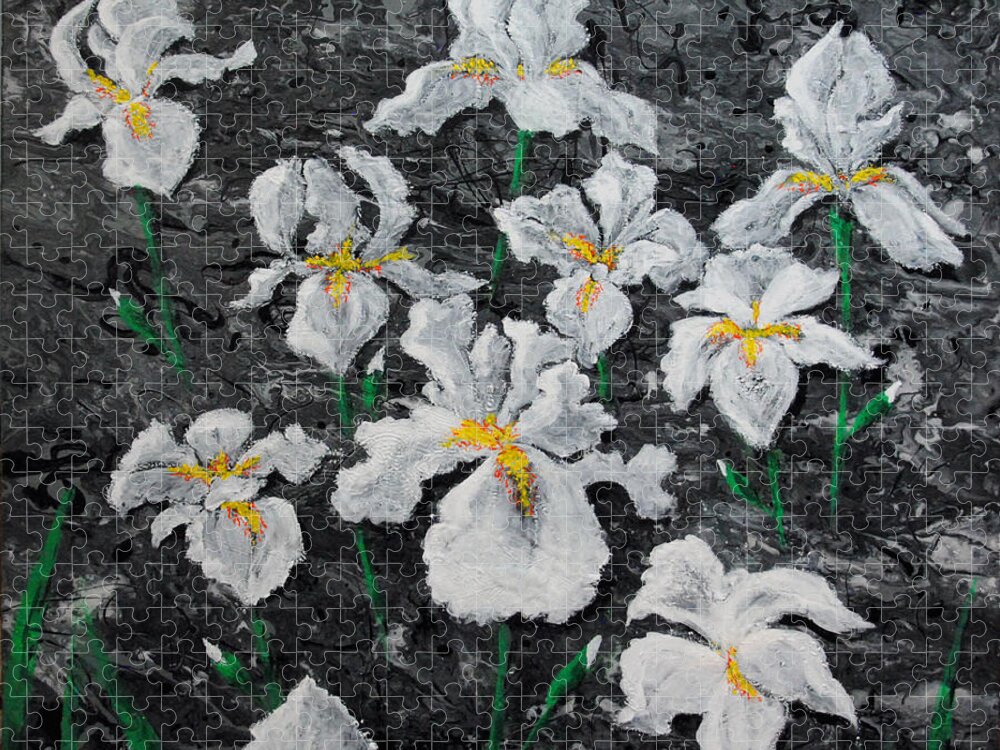 Floral Jigsaw Puzzle featuring the painting White Irises by Vallee Johnson