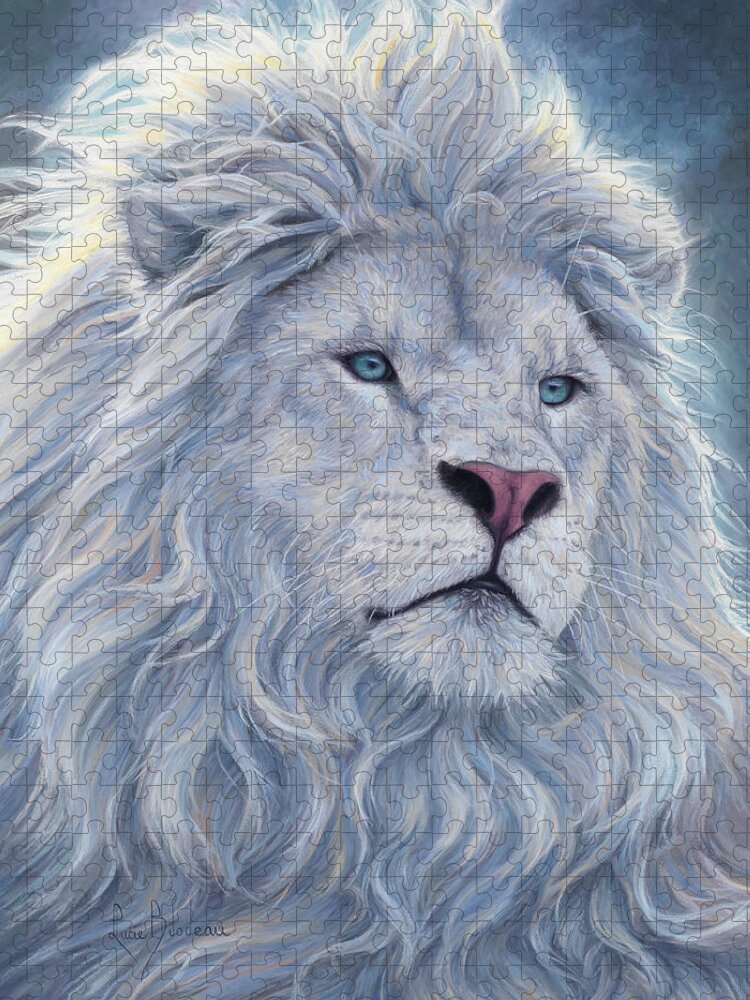 White Lion Puzzle featuring the painting White Lion by Lucie Bilodeau