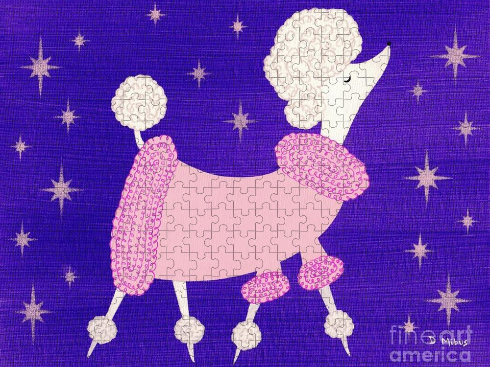 Mid Century Modern Standard Poodle Jigsaw Puzzle featuring the painting White Poodle Feeling Pretty in New Coat by Donna Mibus
