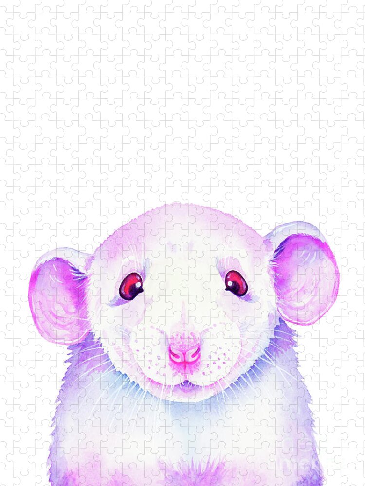 White Rat Jigsaw Puzzle featuring the painting White Rat Peekaboo by Zaira Dzhaubaeva