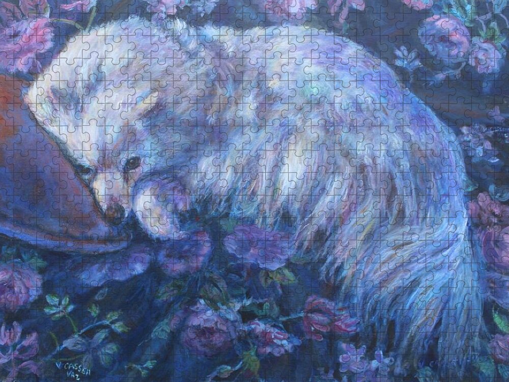 American Eskimo Jigsaw Puzzle featuring the painting White Spitz Dog by Veronica Cassell vaz