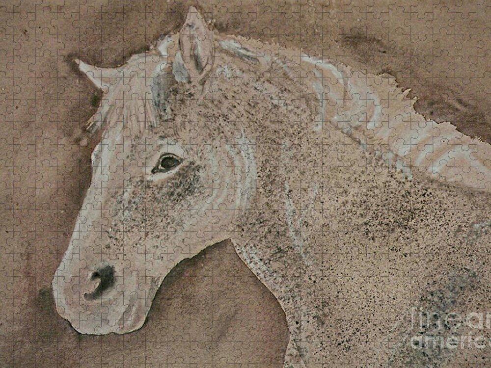 Horse Art Jigsaw Puzzle featuring the painting White Stallion by Remy Francis