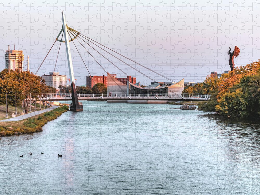 Wichita Jigsaw Puzzle featuring the photograph Wichita Kansas Skyline View Along The River by Gregory Ballos