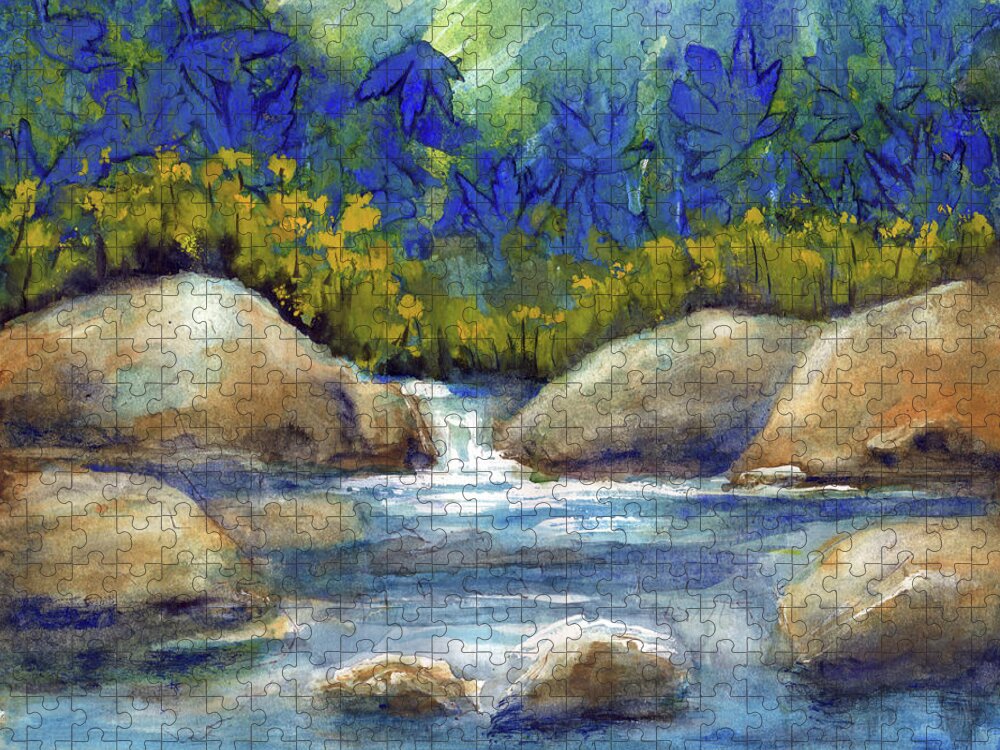 Creek Jigsaw Puzzle featuring the painting Wild Flowers Ferndale Creek by Randy Sprout