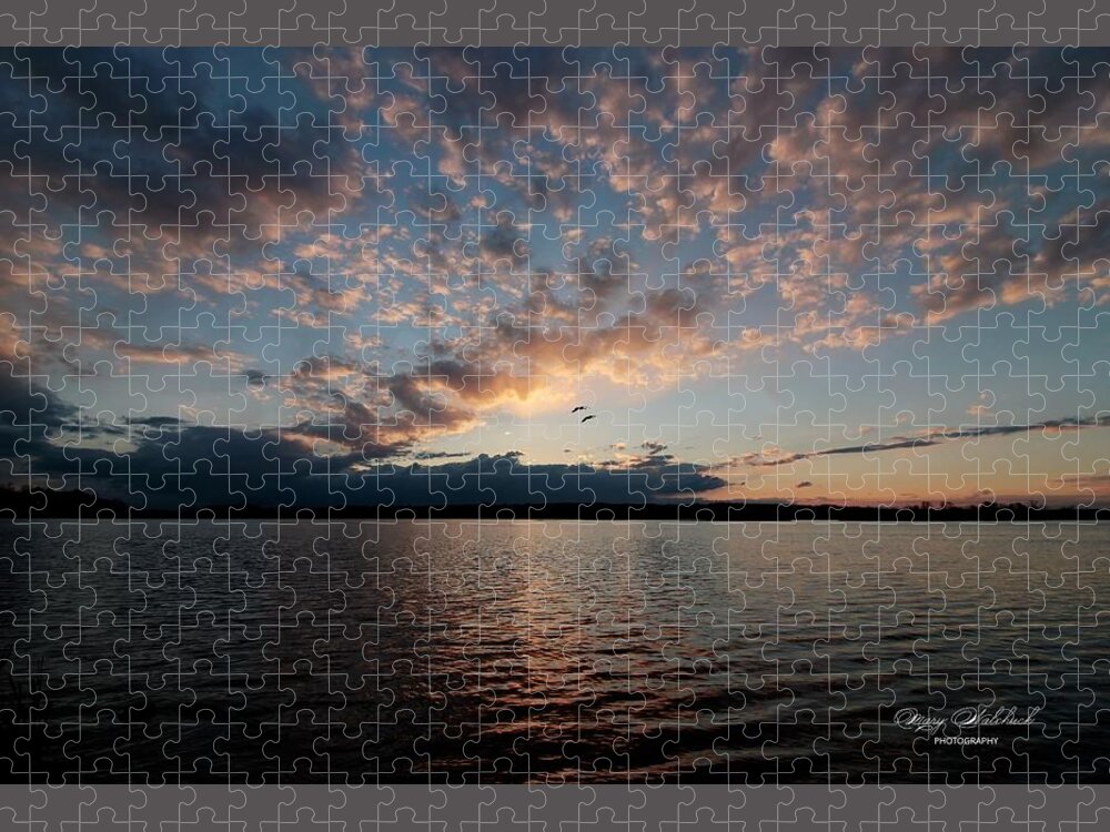 Sunset Jigsaw Puzzle featuring the photograph Wild Geese Flying by Mary Walchuck
