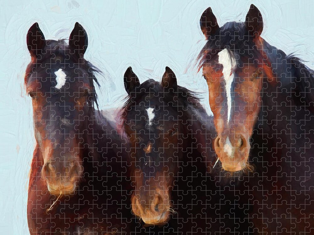 Wild Mustangs Wyoming Jigsaw Puzzle featuring the photograph Wild Mustangs Wyoming X118 by Rich Franco