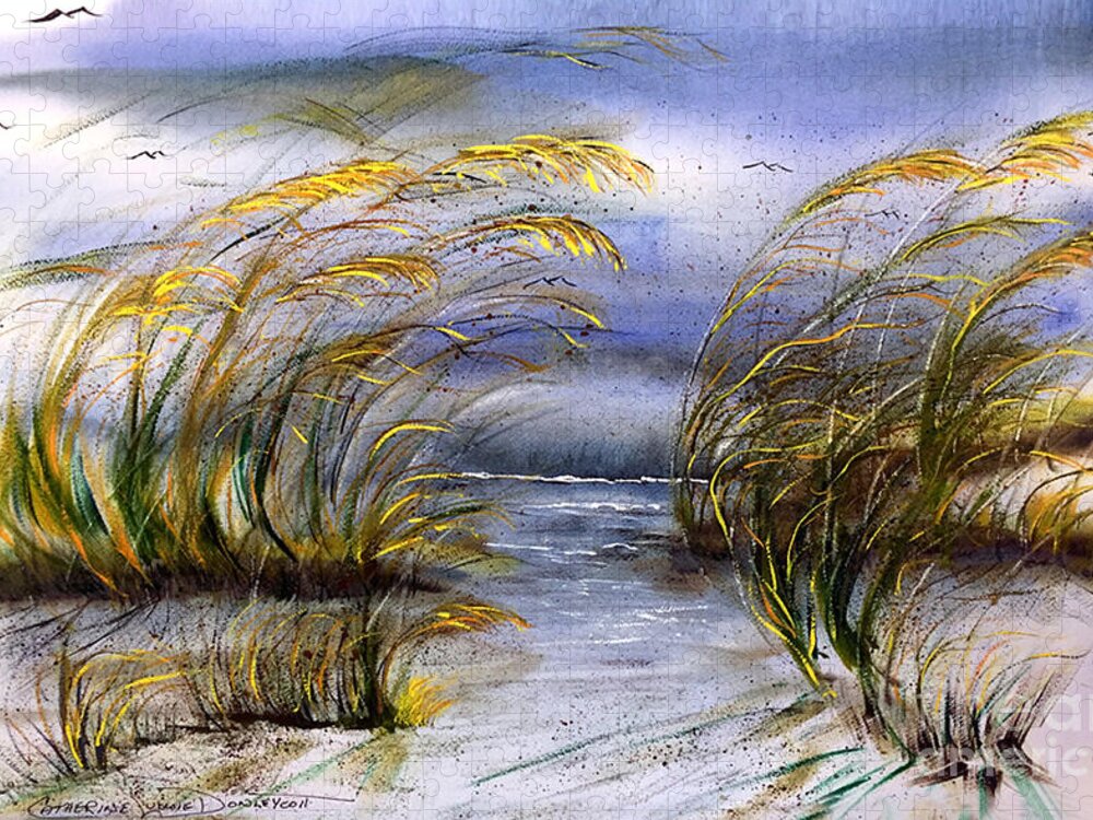 Watercolor Jigsaw Puzzle featuring the painting Wild Sea Oats on Outer Banks of North Carolina by Catherine Ludwig Donleycott
