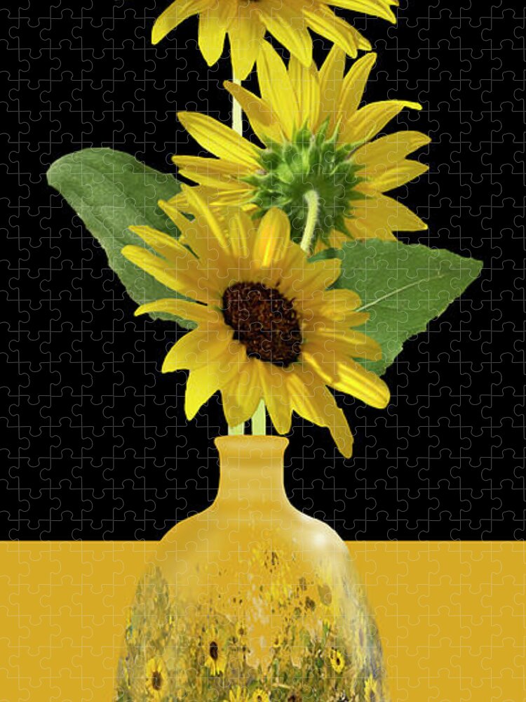 Wild Jigsaw Puzzle featuring the digital art Wild Sunflowers Vase by Julie Rodriguez Jones
