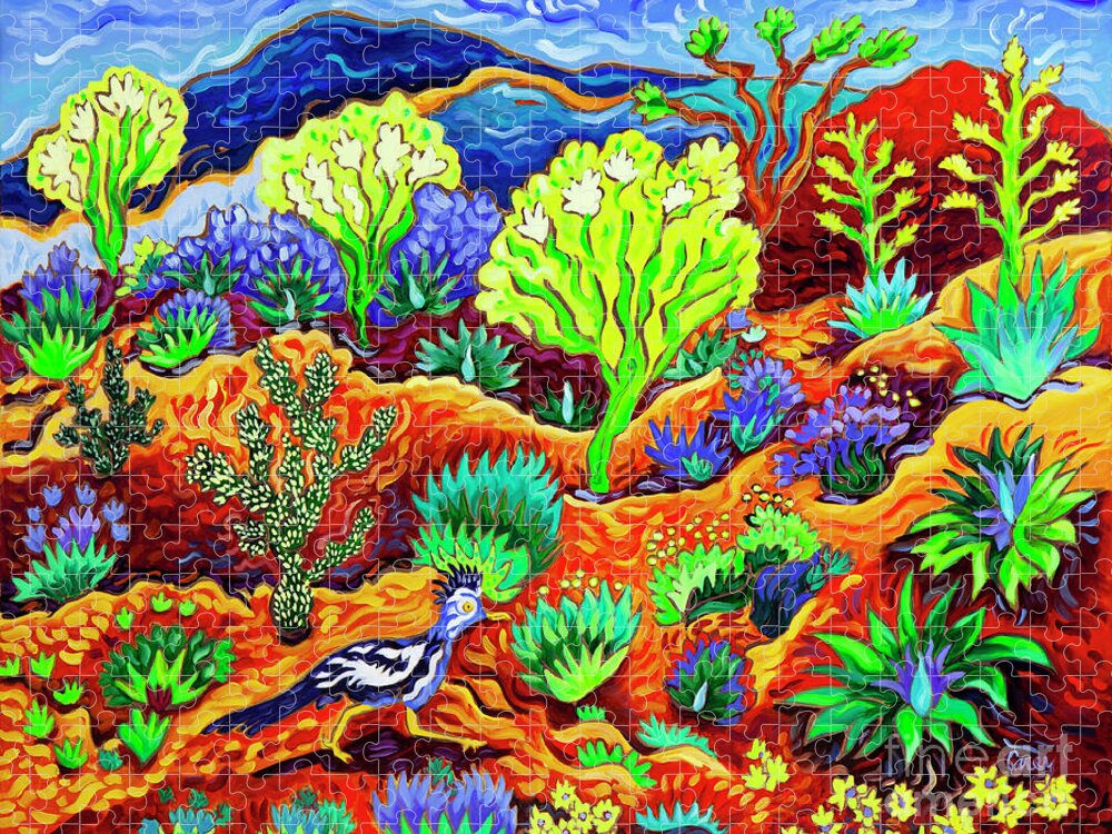Roadrunner Jigsaw Puzzle featuring the painting Wilde Roadrunner by Cathy Carey