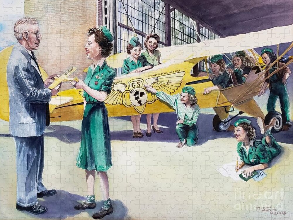 Aviation Jigsaw Puzzle featuring the painting William Piper and the Wing Scouts by Merana Cadorette
