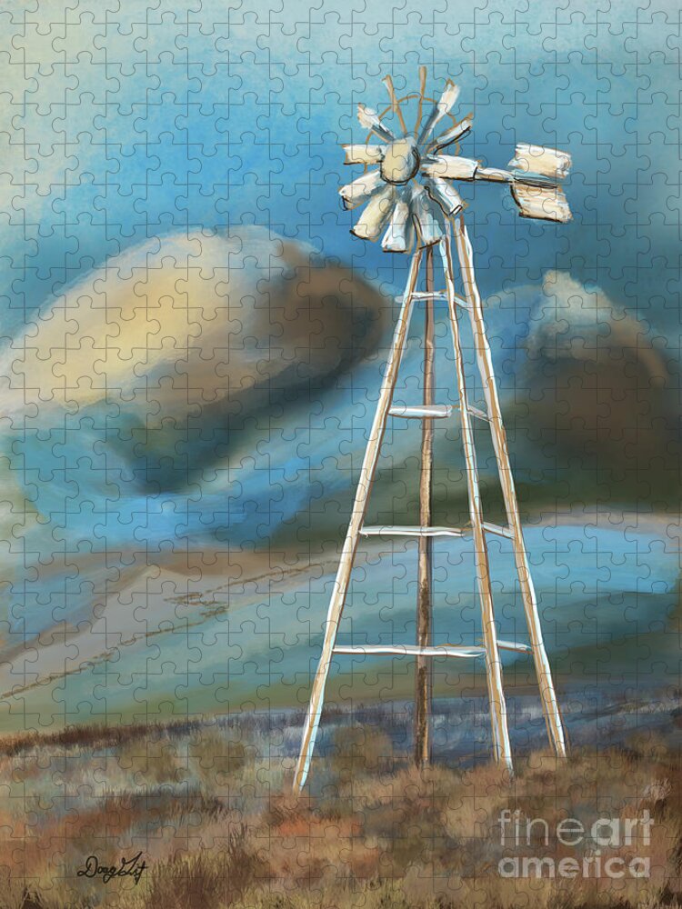 Farm Jigsaw Puzzle featuring the digital art Wind Mill by Doug Gist