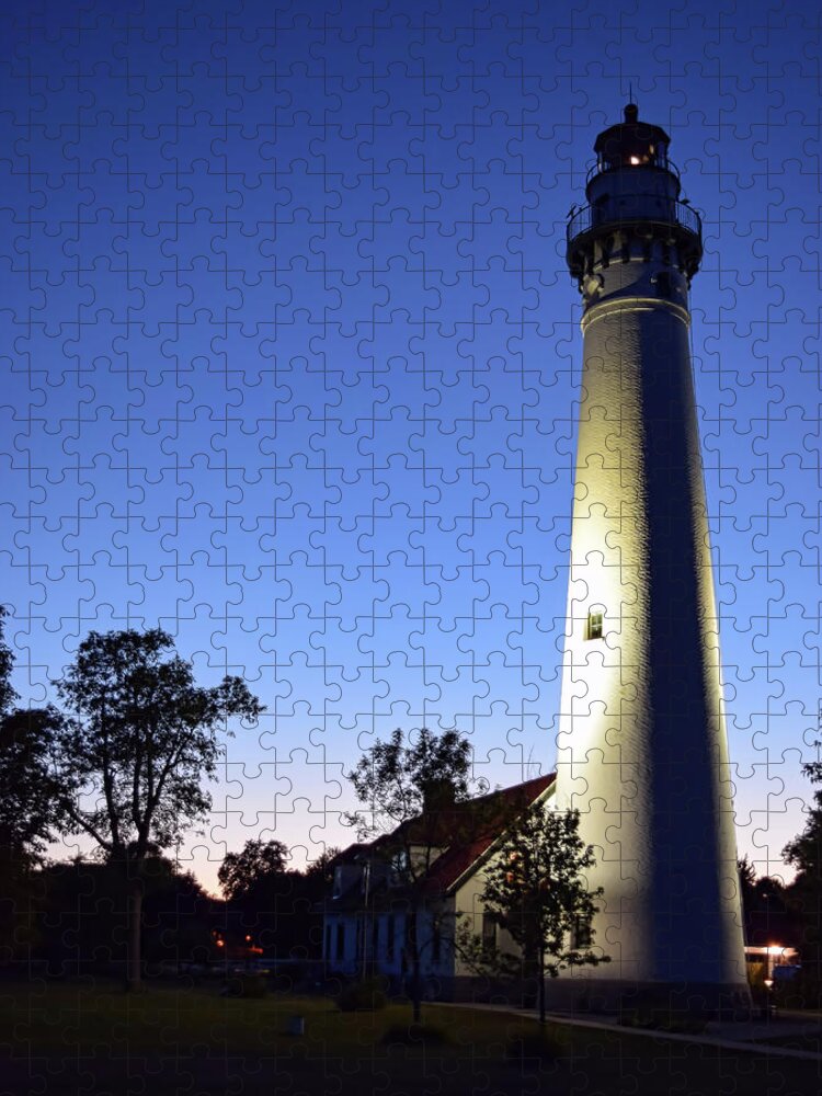 Wind Point Jigsaw Puzzle featuring the photograph Wind Point Lighthouse Blue by Scott Olsen