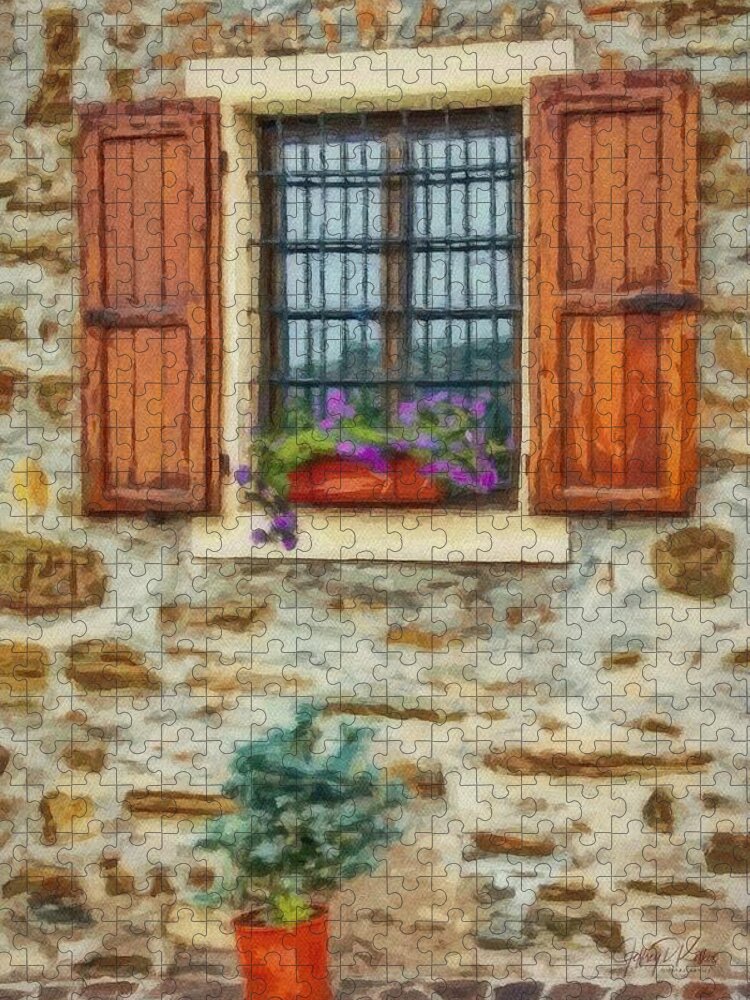 Shutter Jigsaw Puzzle featuring the painting Window in a Stone Wall by Jeffrey Kolker
