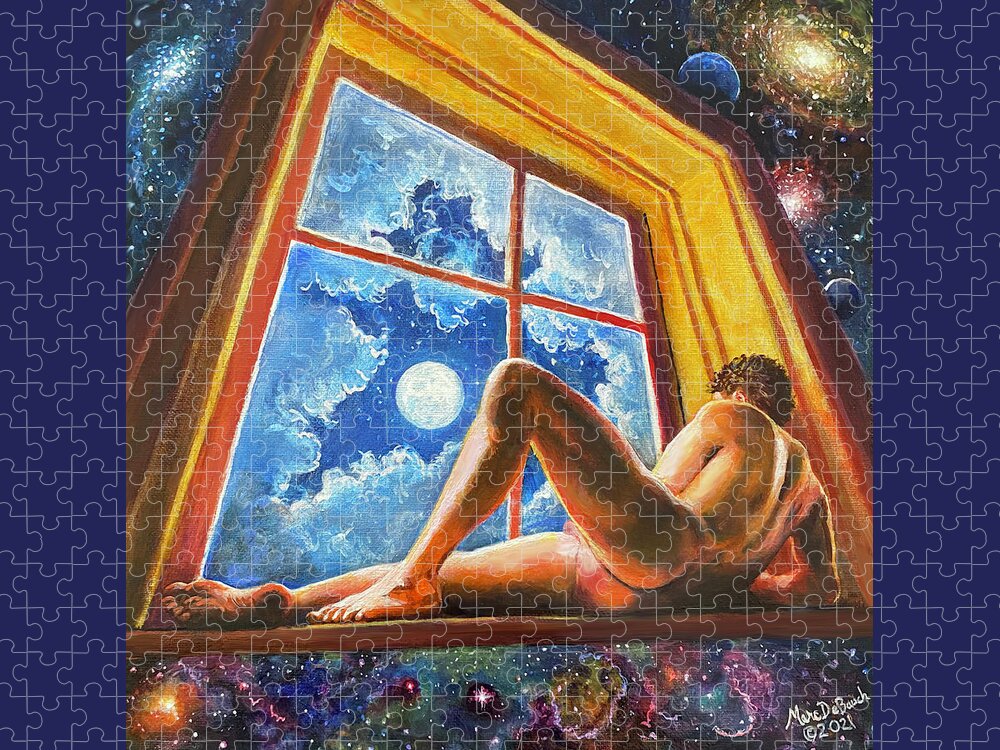 Male Nude Jigsaw Puzzle featuring the painting Window of Dreams by Marc DeBauch