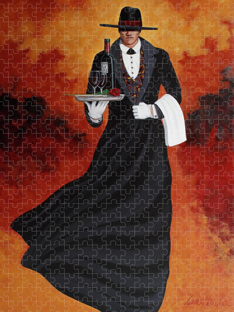 Red Rose Jigsaw Puzzle featuring the painting Wine Butler by Lance Headlee